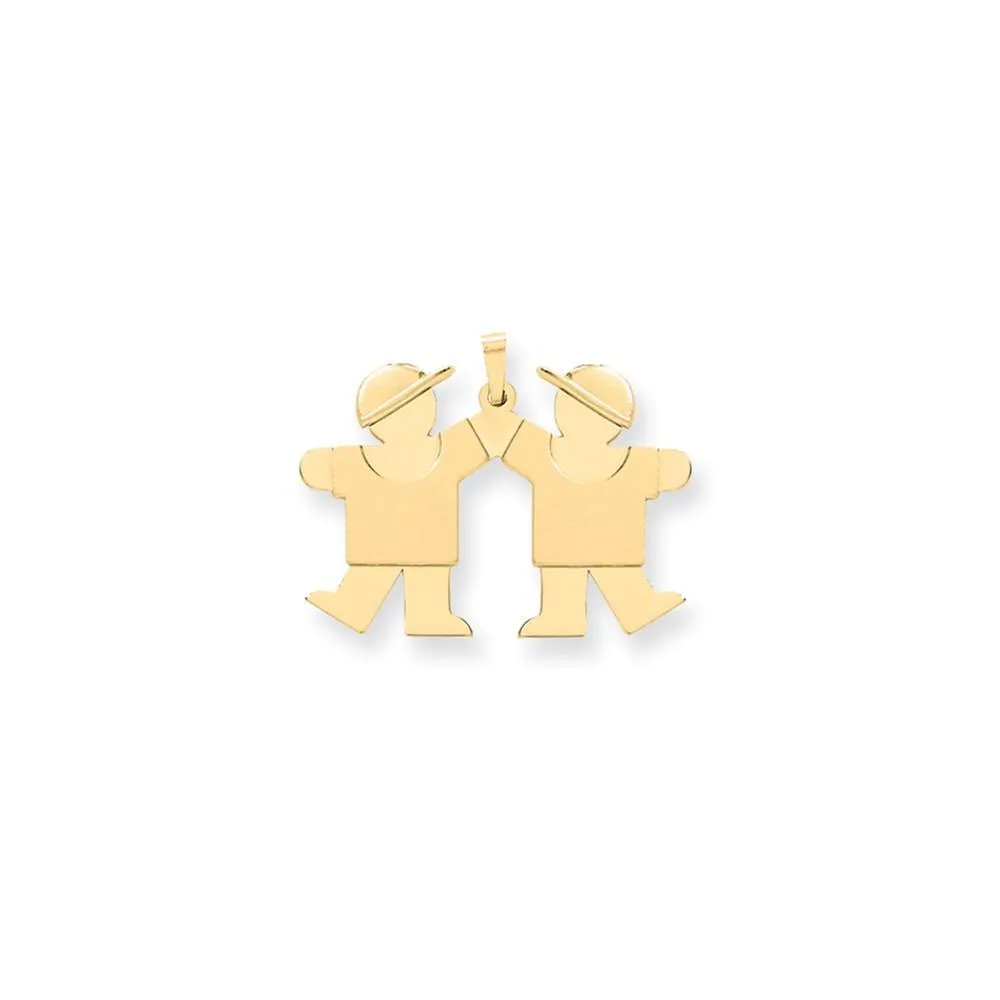 14k Yellow Gold Twin Boys With Hats Kiss Charm
