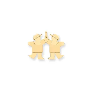 14k Yellow Gold Twin Boys With Hats Kiss Charm