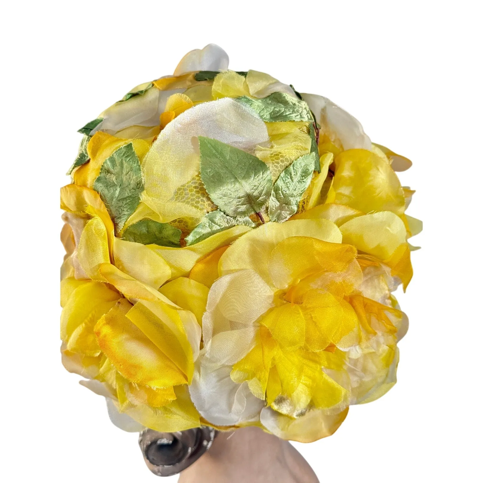 1950s VTG Bucket Hat Floral Fantasy Huge Yellow Silk Flowers Garden Party O/S