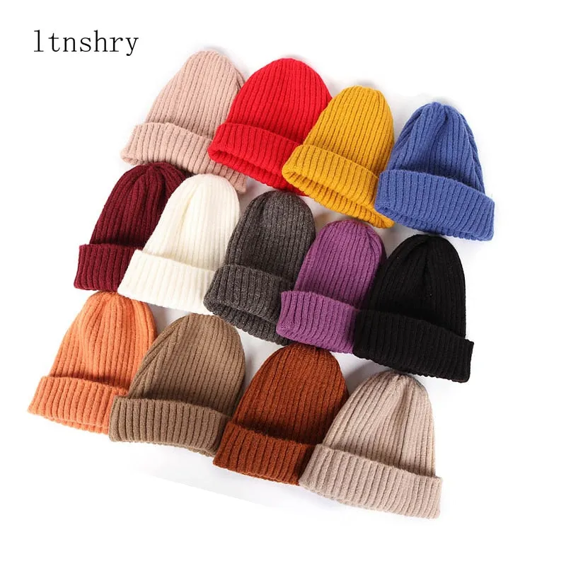 2020 New Womens Beanie Hat warm Autumn Women Wool Knit Beanie Hat Cuff Beanie Watch Cap for Girls Spring Skull Hats for Female