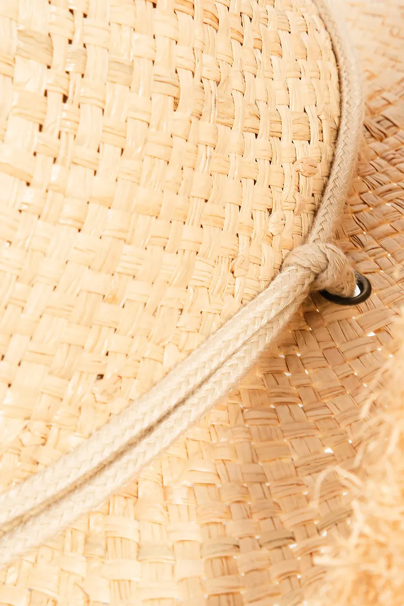 Adjustable Strap Raw Hem Weave Hat