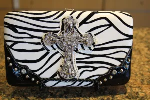 ADO | Bling Cross Zebra Print Clutch Wallet