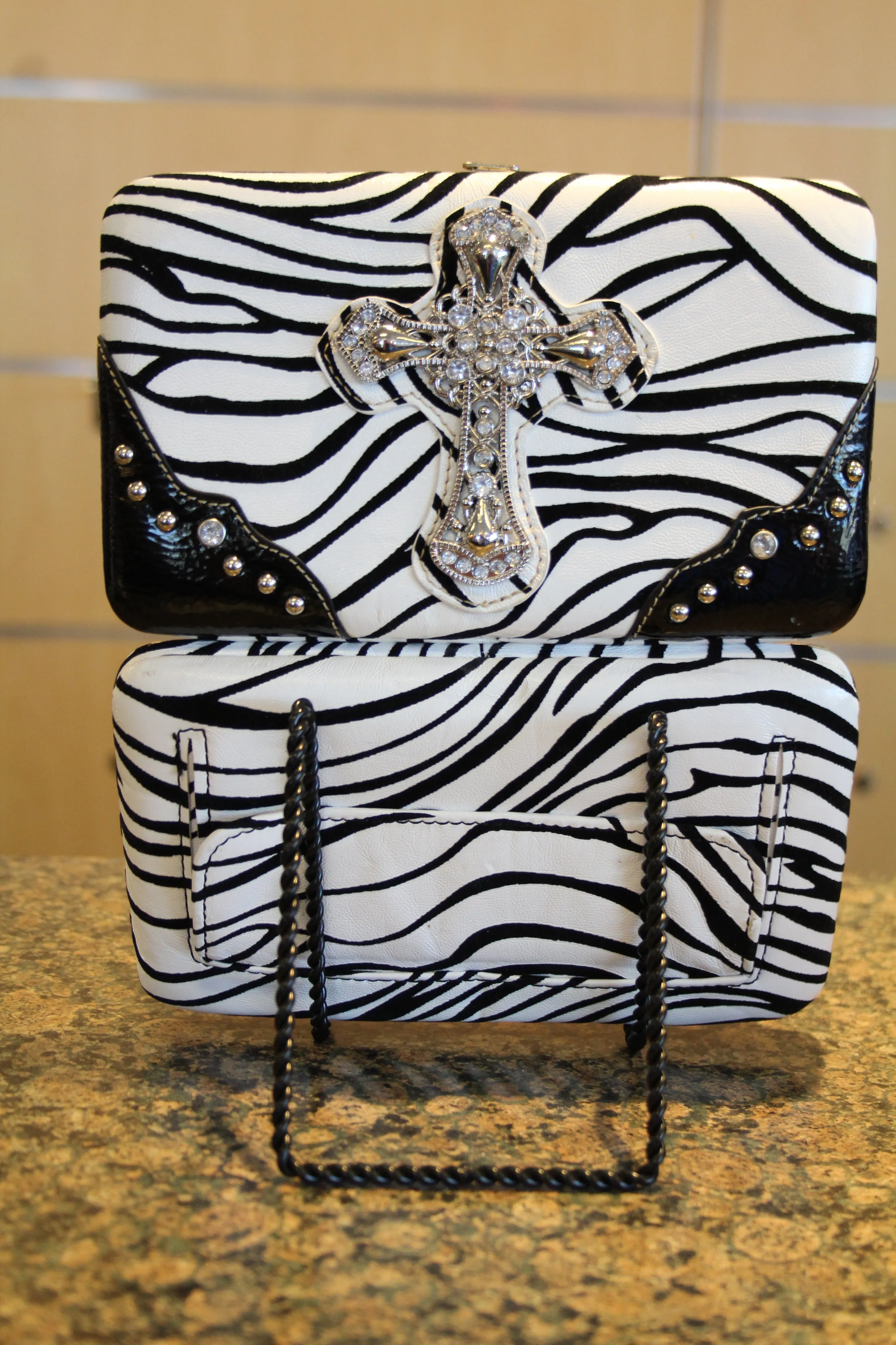ADO | Bling Cross Zebra Print Clutch Wallet