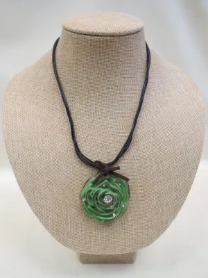 ADO | Flower Pendant Rope Necklace Green