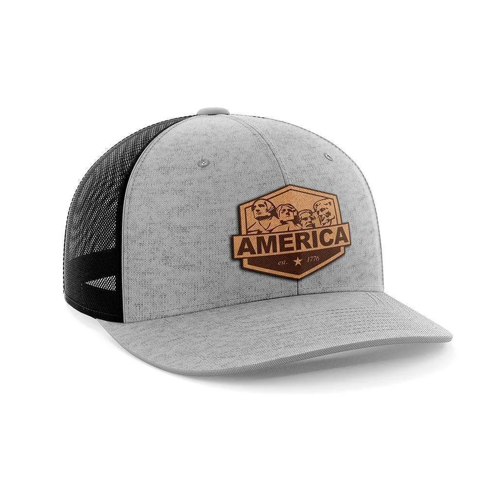 America Mount Rushmore Leather Patch Hat