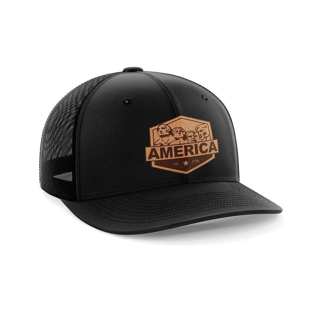 America Mount Rushmore Leather Patch Hat