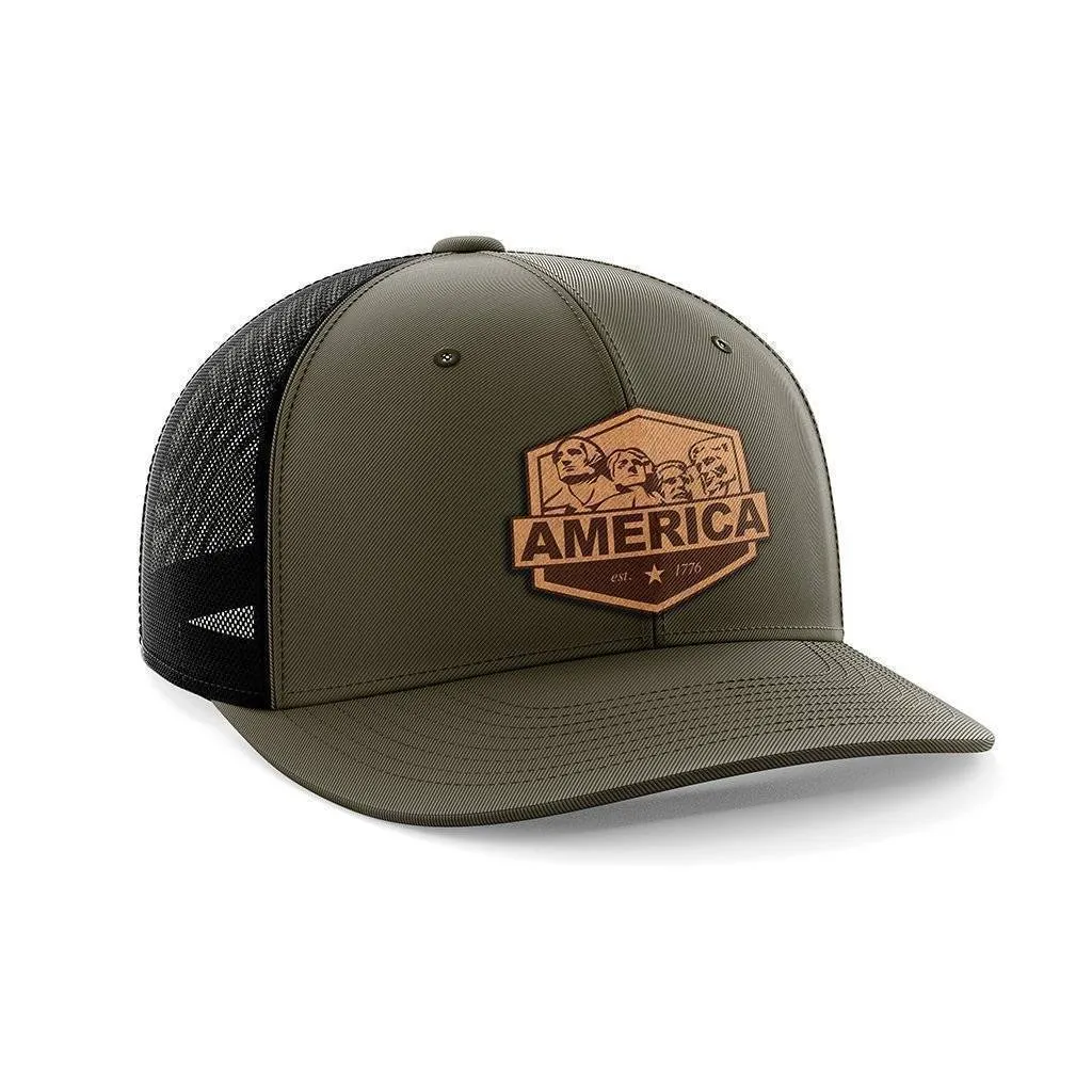America Mount Rushmore Leather Patch Hat