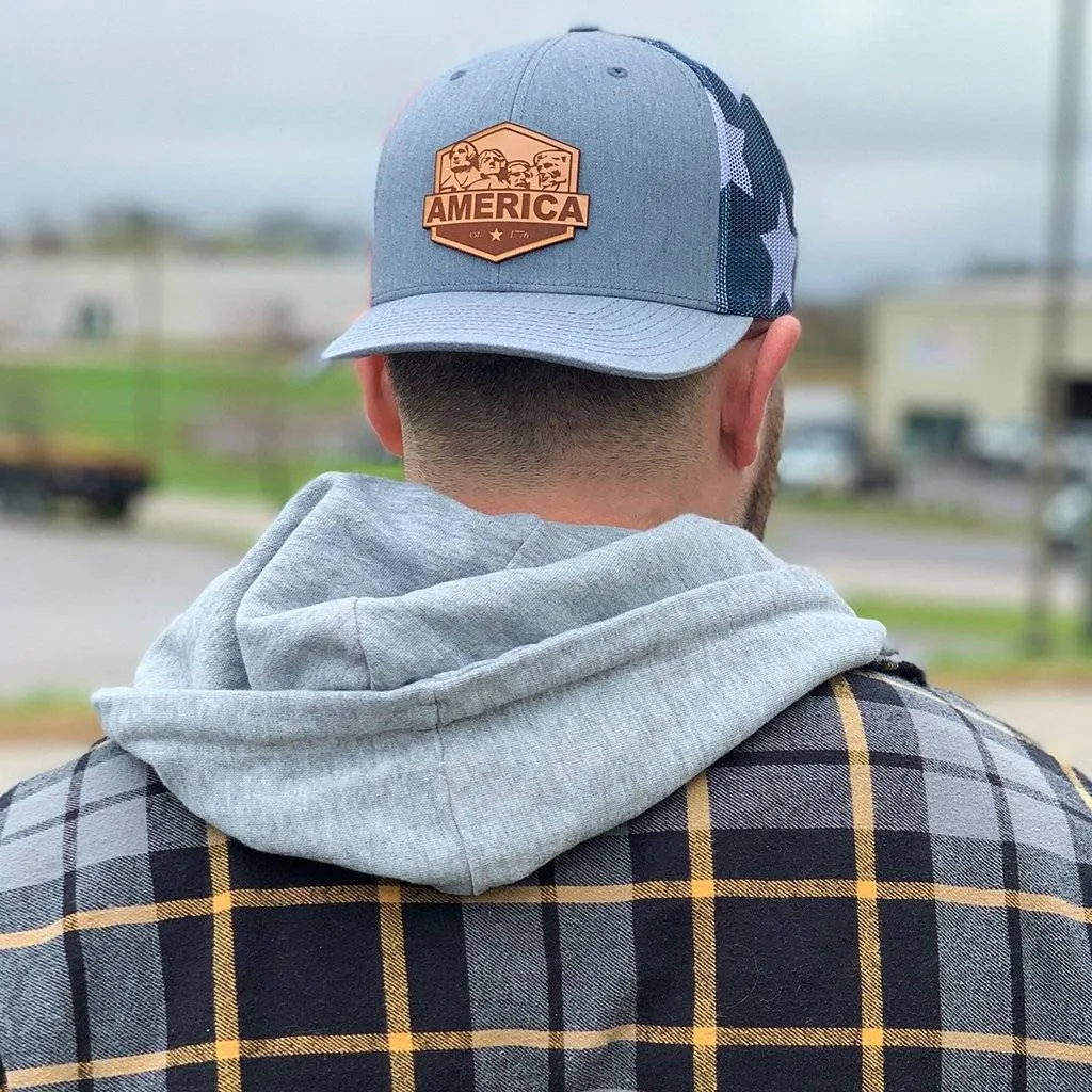 America Mount Rushmore Leather Patch Hat