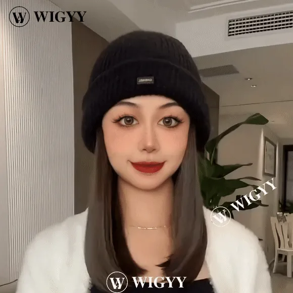 Beanie Hats for Women with Hair Wig Attached Winter Hats Knit Cap