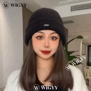 Beanie Hats for Women with Hair Wig Attached Winter Hats Knit Cap