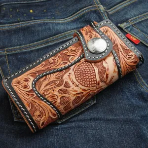Beige Light Brown Custom Demon Genuine Cowhide Leather Biker Men's Wallet