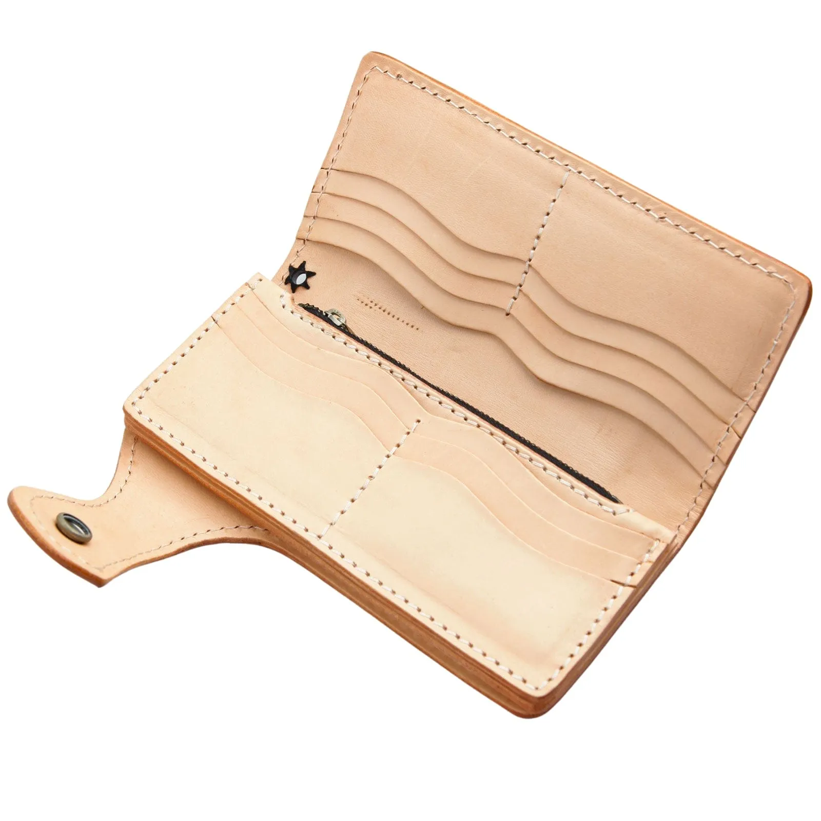 Beige Light Brown Custom Demon Genuine Cowhide Leather Biker Men's Wallet