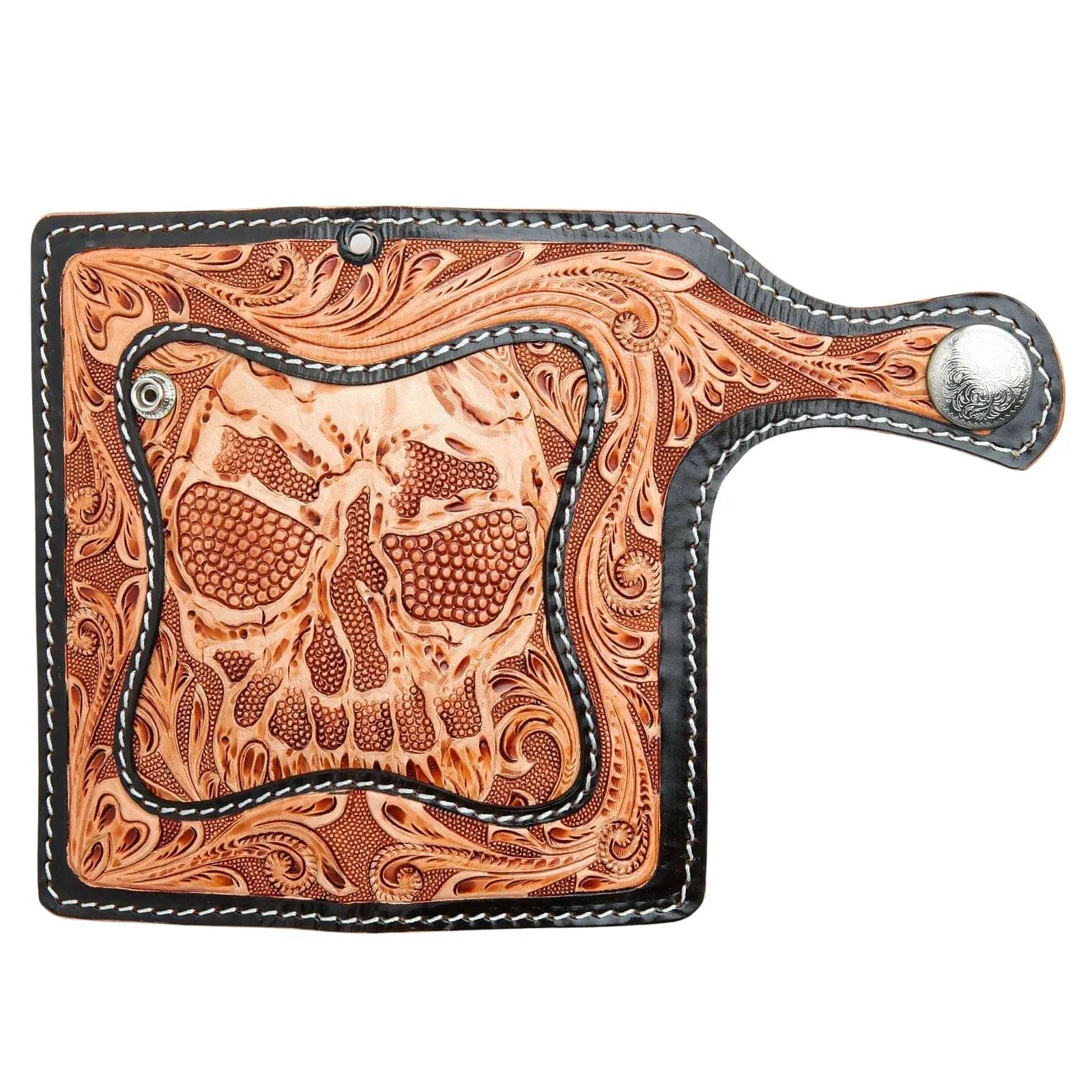 Beige Light Brown Custom Demon Genuine Cowhide Leather Biker Men's Wallet