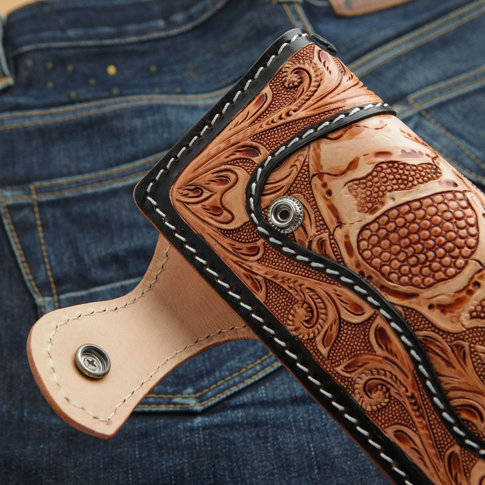 Beige Light Brown Custom Demon Genuine Cowhide Leather Biker Men's Wallet