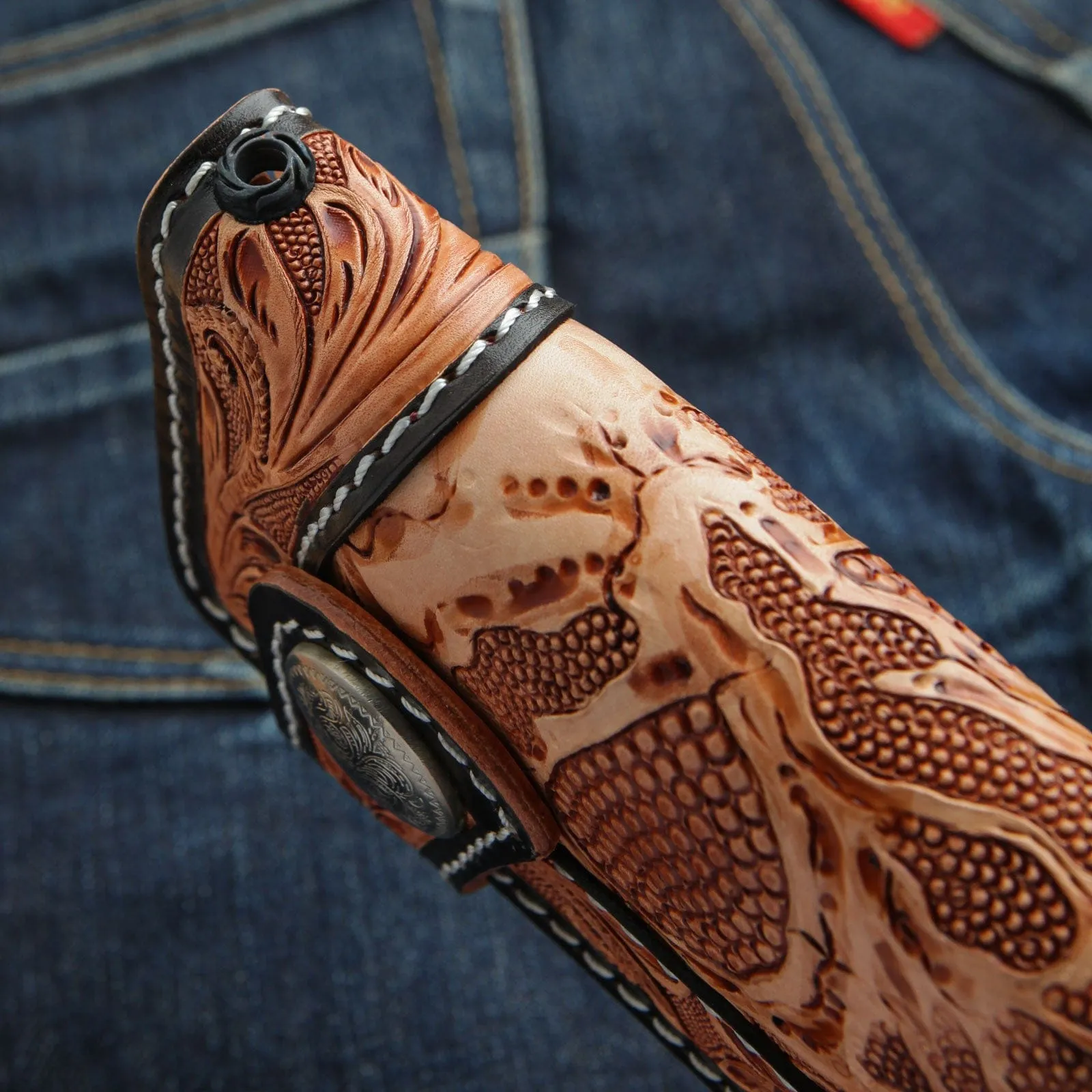 Beige Light Brown Custom Demon Genuine Cowhide Leather Biker Men's Wallet