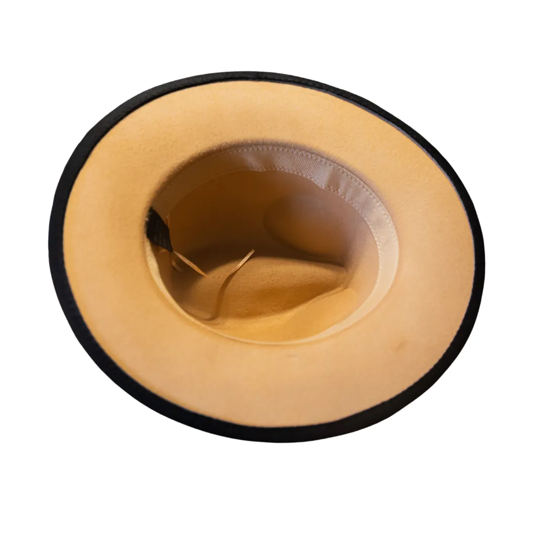 Black Fedora Hat With Contrasting Tan Lining