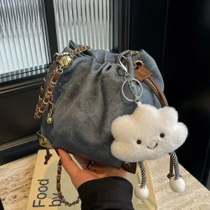 Cloud Plush Pendant Drawstring Bucket Bag