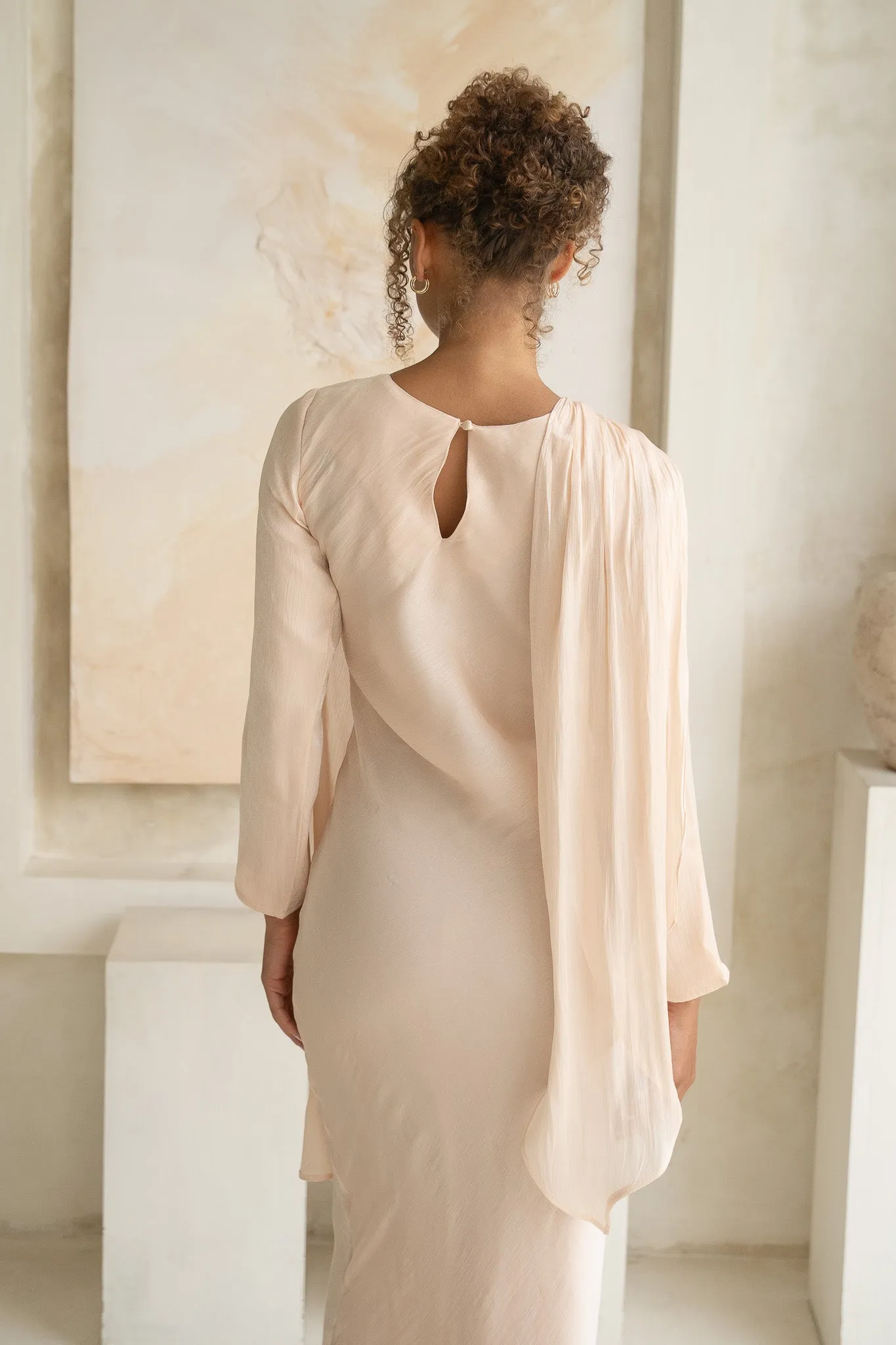 Cream Caped Elegance Flow Maxi Dress