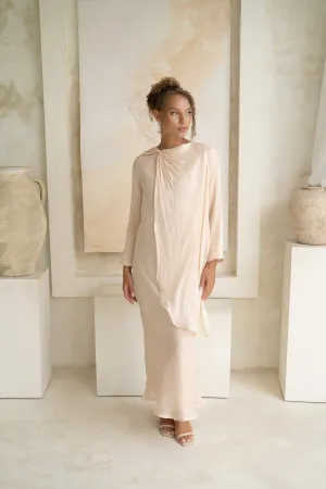 Cream Caped Elegance Flow Maxi Dress