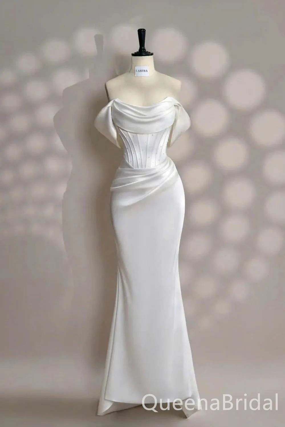 Elegant Off the Shoulder Mermaid Lace up Back Bow Satin Long Prom Dresses ,WGP1663