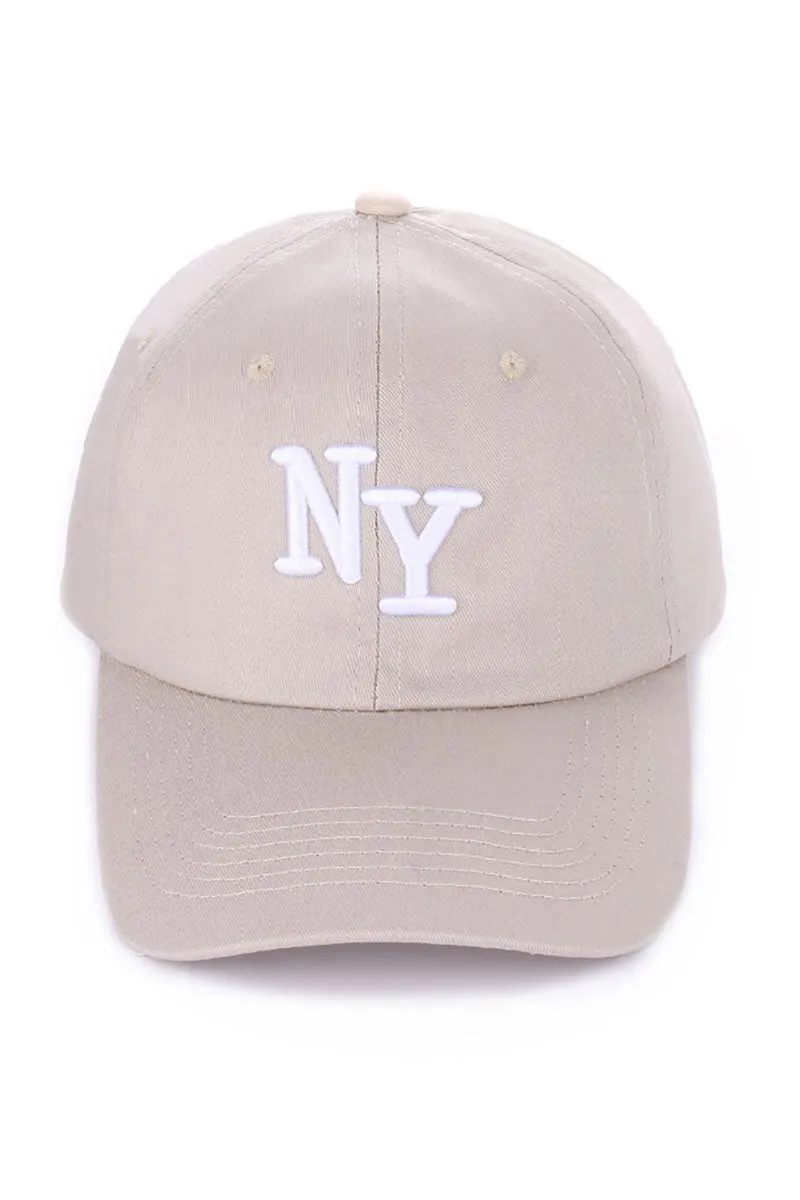 Embroidered 'NY' Ash Mocha Baseball Cap