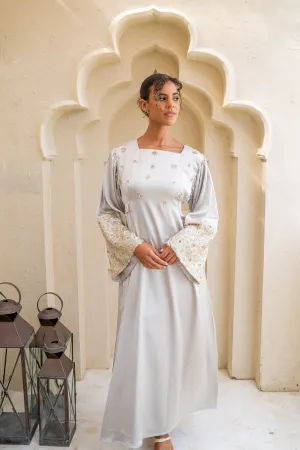 Floral Bloom Embellished Satin Sage Green Abaya
