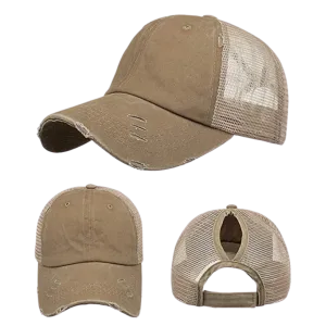 Hat, Ponytail Baseball Cap - Beige