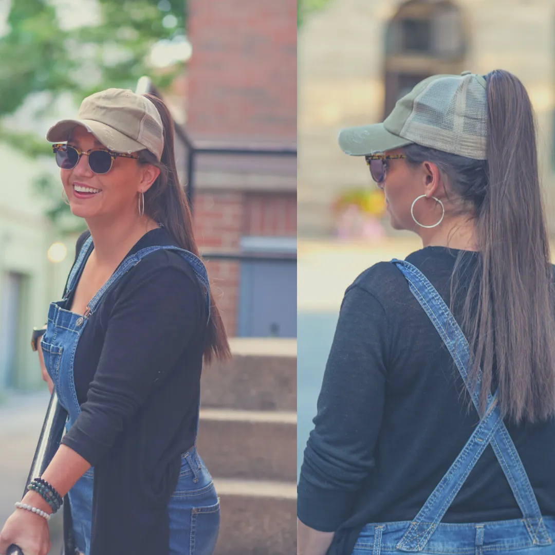 Hat, Ponytail Baseball Cap - Beige