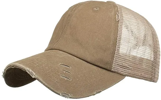 Hat, Ponytail Baseball Cap - Beige