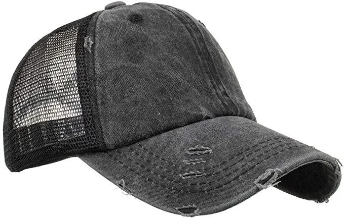 Hat, Ponytail Baseball Cap - Black