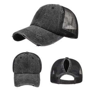 Hat, Ponytail Baseball Cap - Black