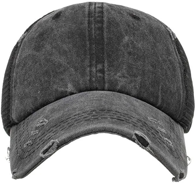 Hat, Ponytail Baseball Cap - Black