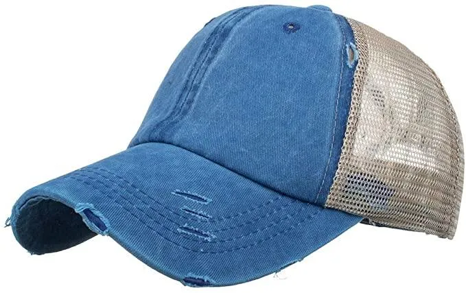 Hat, Ponytail Baseball Cap - Blue