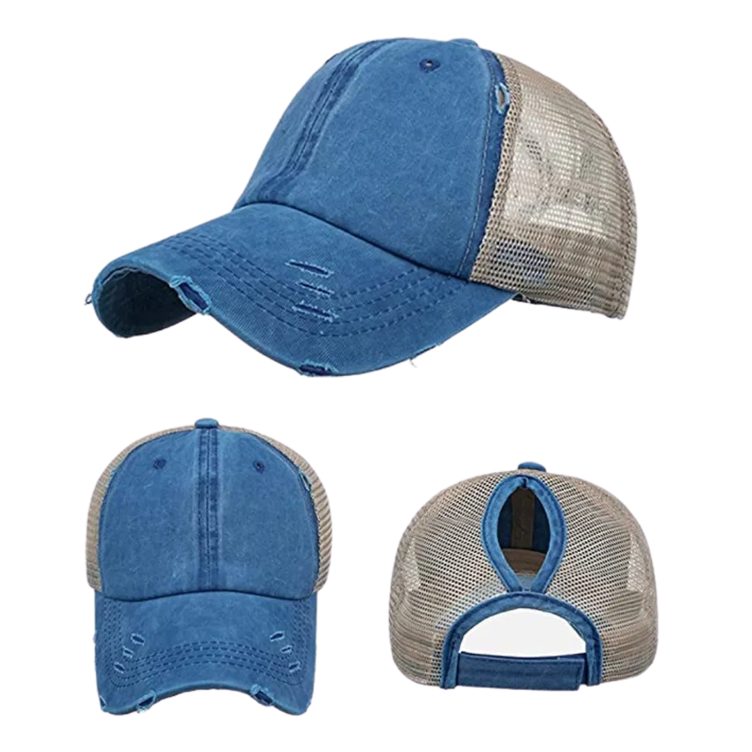 Hat, Ponytail Baseball Cap - Blue