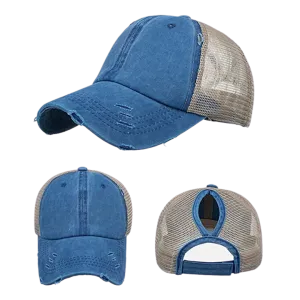 Hat, Ponytail Baseball Cap - Blue