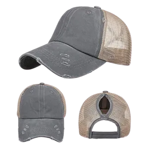 Hat, Ponytail Baseball Cap - Grey