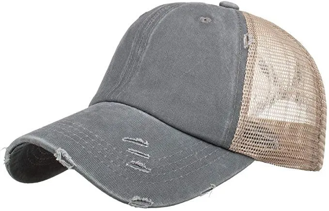 Hat, Ponytail Baseball Cap - Grey