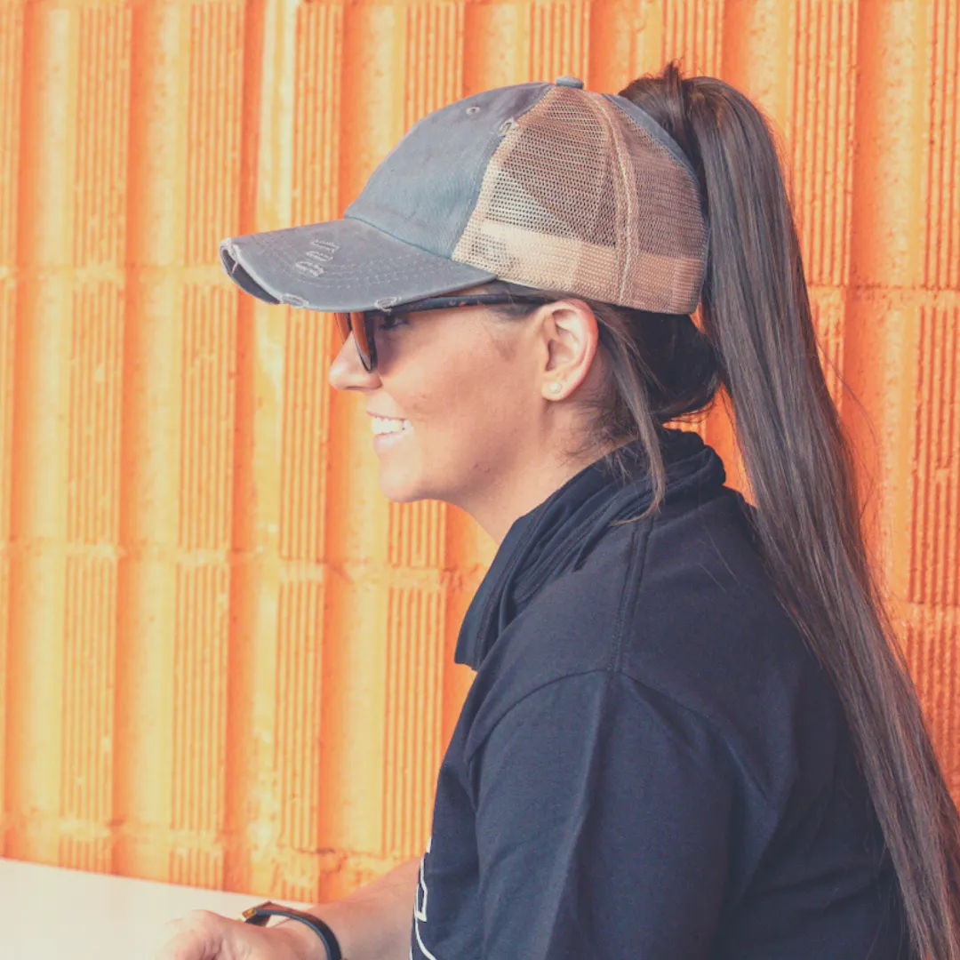 Hat, Ponytail Baseball Cap - Grey