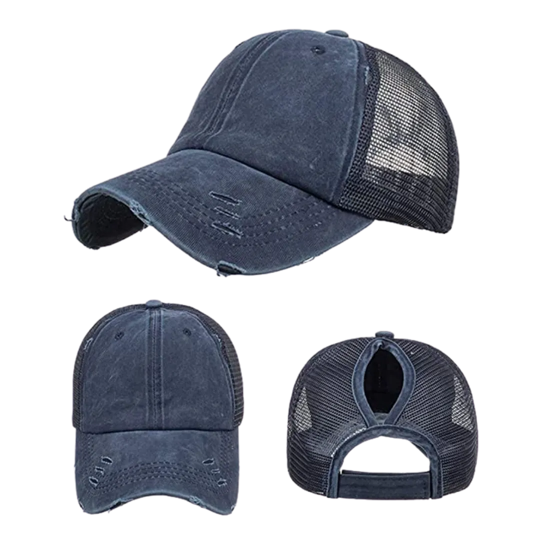 Hat, Ponytail Baseball Cap - Navy