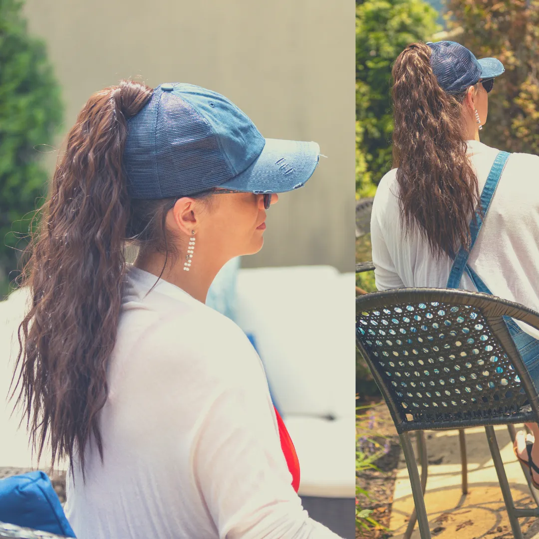 Hat, Ponytail Baseball Cap - Navy