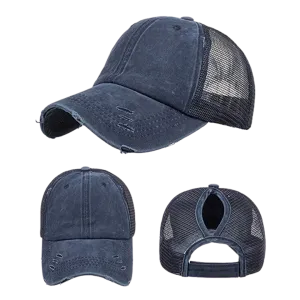 Hat, Ponytail Baseball Cap - Navy