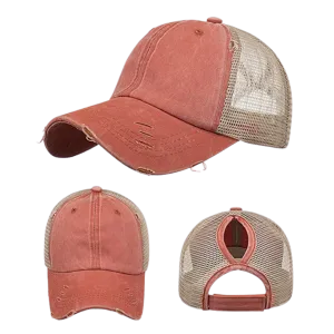 Hat, Ponytail Baseball Cap - Orange