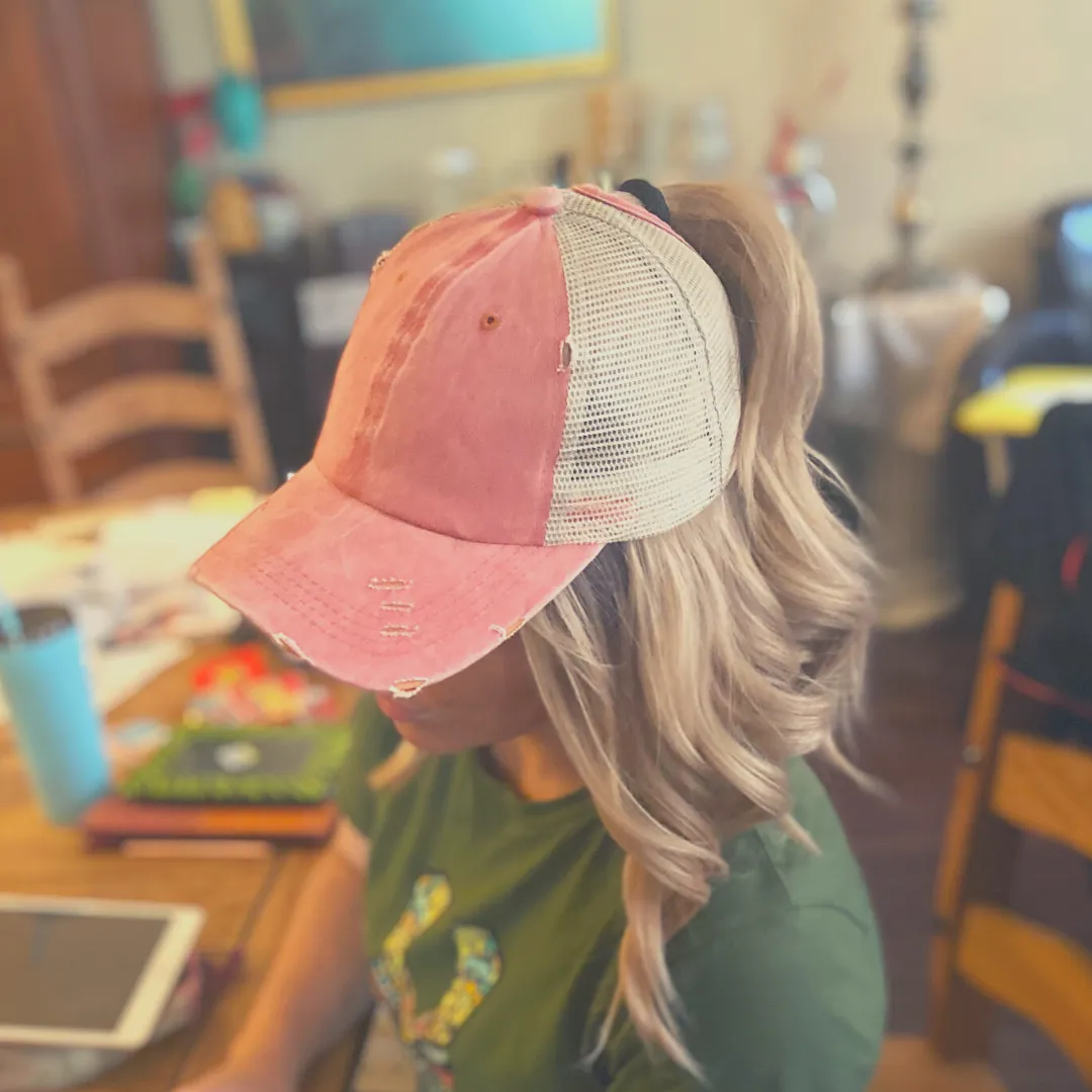 Hat, Ponytail Baseball Cap - Orange