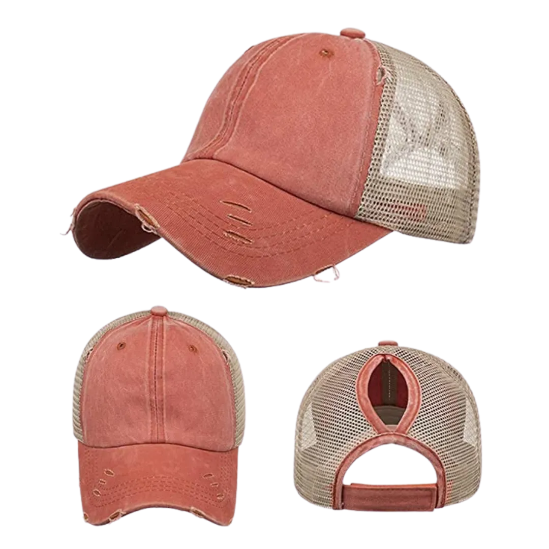 Hat, Ponytail Baseball Cap - Orange