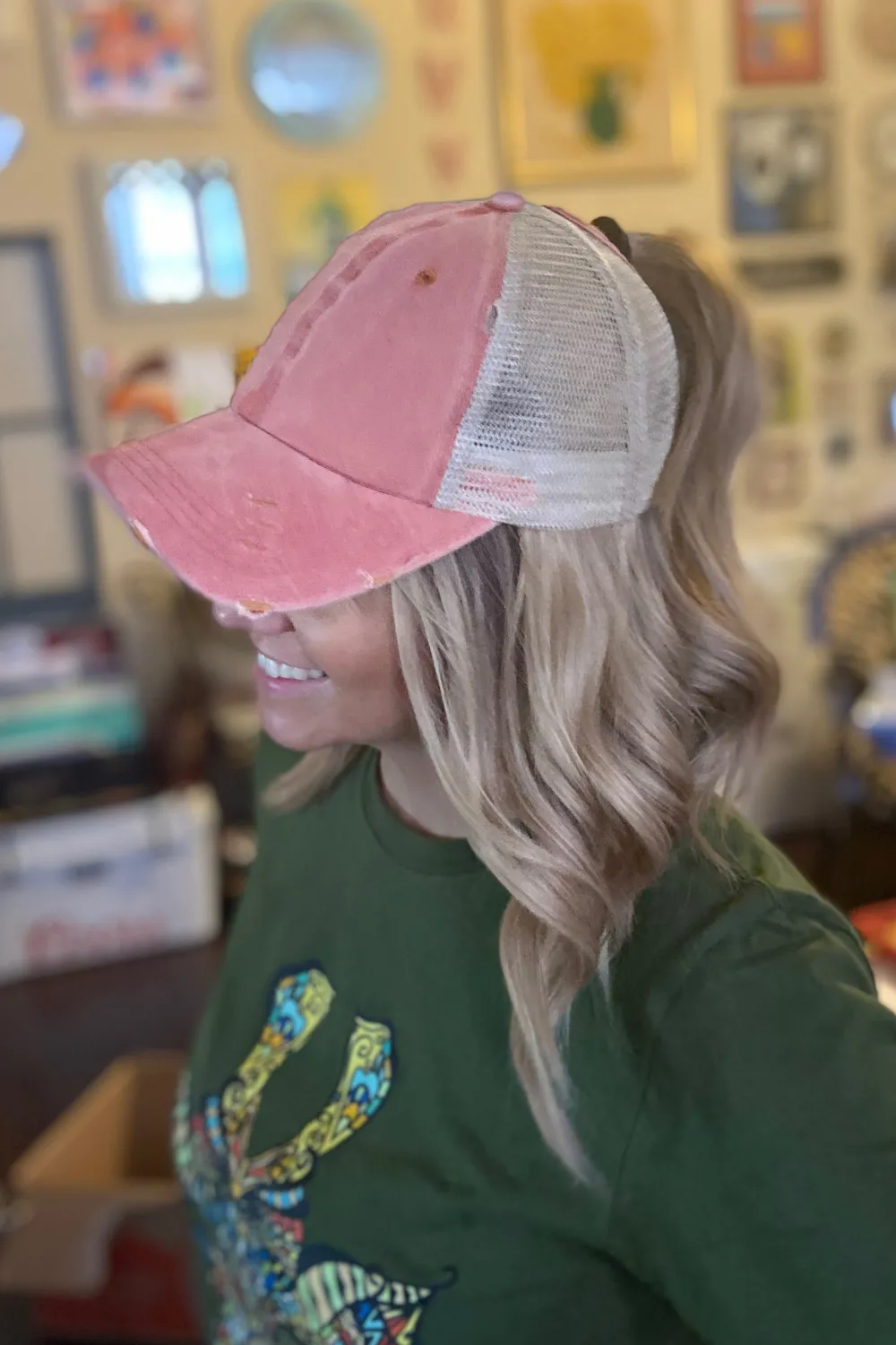 Hat, Ponytail Baseball Cap - Orange