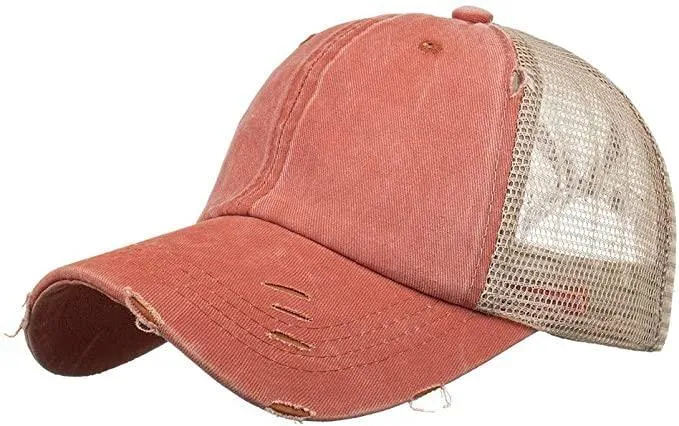 Hat, Ponytail Baseball Cap - Orange