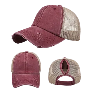 Hat, Ponytail Baseball Cap - Red