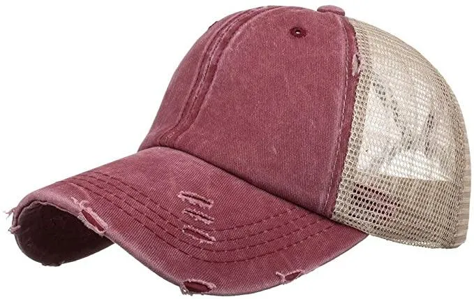 Hat, Ponytail Baseball Cap - Red