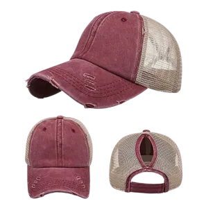 Hat, Ponytail Baseball Cap - Red