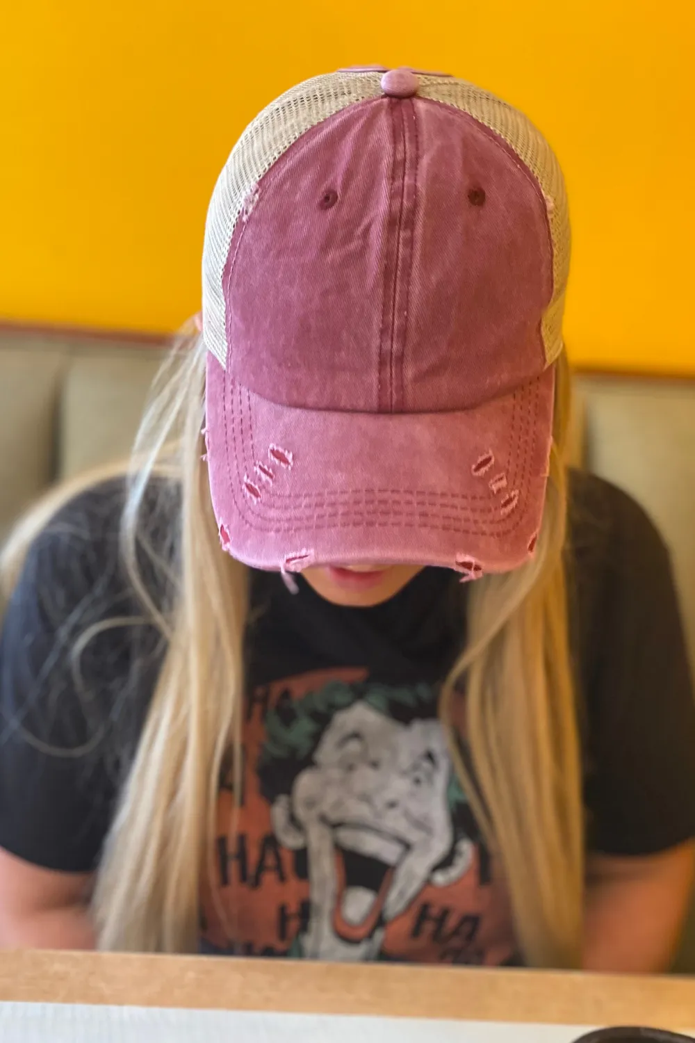 Hat, Ponytail Baseball Cap - Red